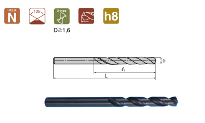 Кобалтово свредло с права опашка  COBALT STRAIGHT SHANK DRILL L6522 D-5.10mm DIN338N HSS-Co8